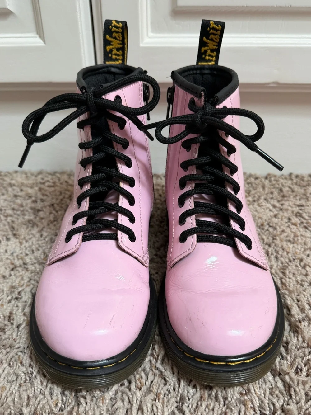 Dr. Martens Kids 1460 Patent Leather Lace Up Boots Pale Pink Size 2